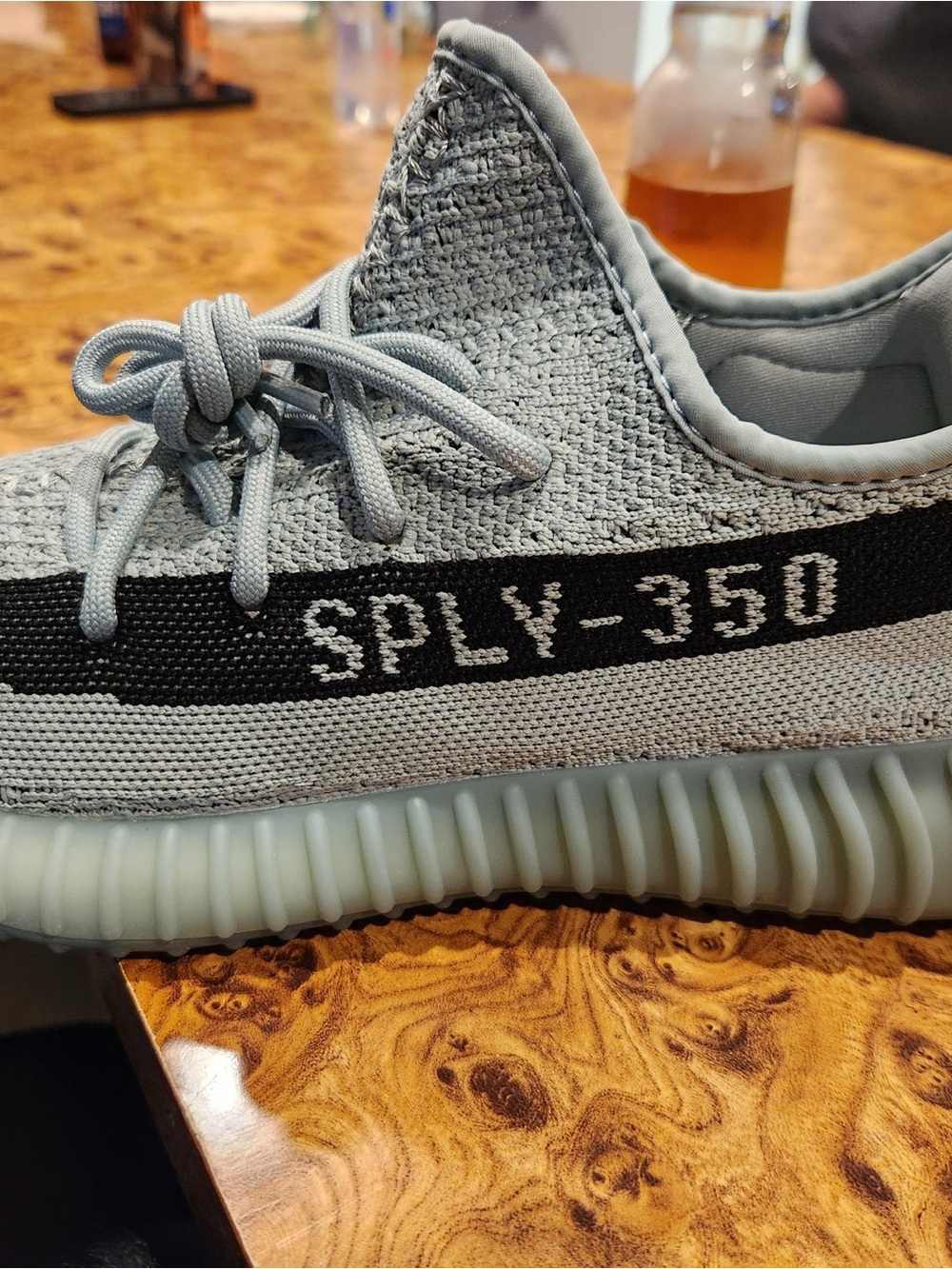 Yeezy SPLY-350 Knit Sneaker in Light Gray with Black Stripe